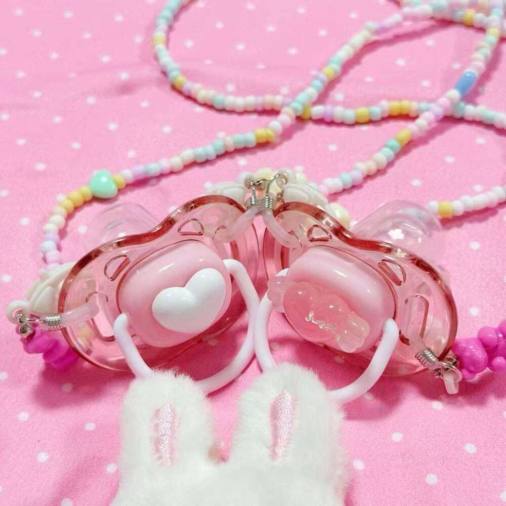 Cute Daughter Costume Adult Pacifier Transparent Soft Girl Heart Bow Candy Dopamine Necklace