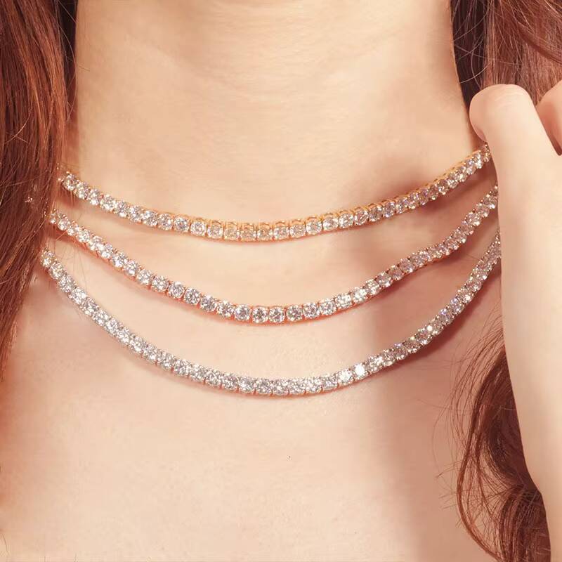 Premium Custom Jewelry Silver Plated White/yellow/rose Gold 4mm Round Moissanite Fancy Gold Tennis Chain