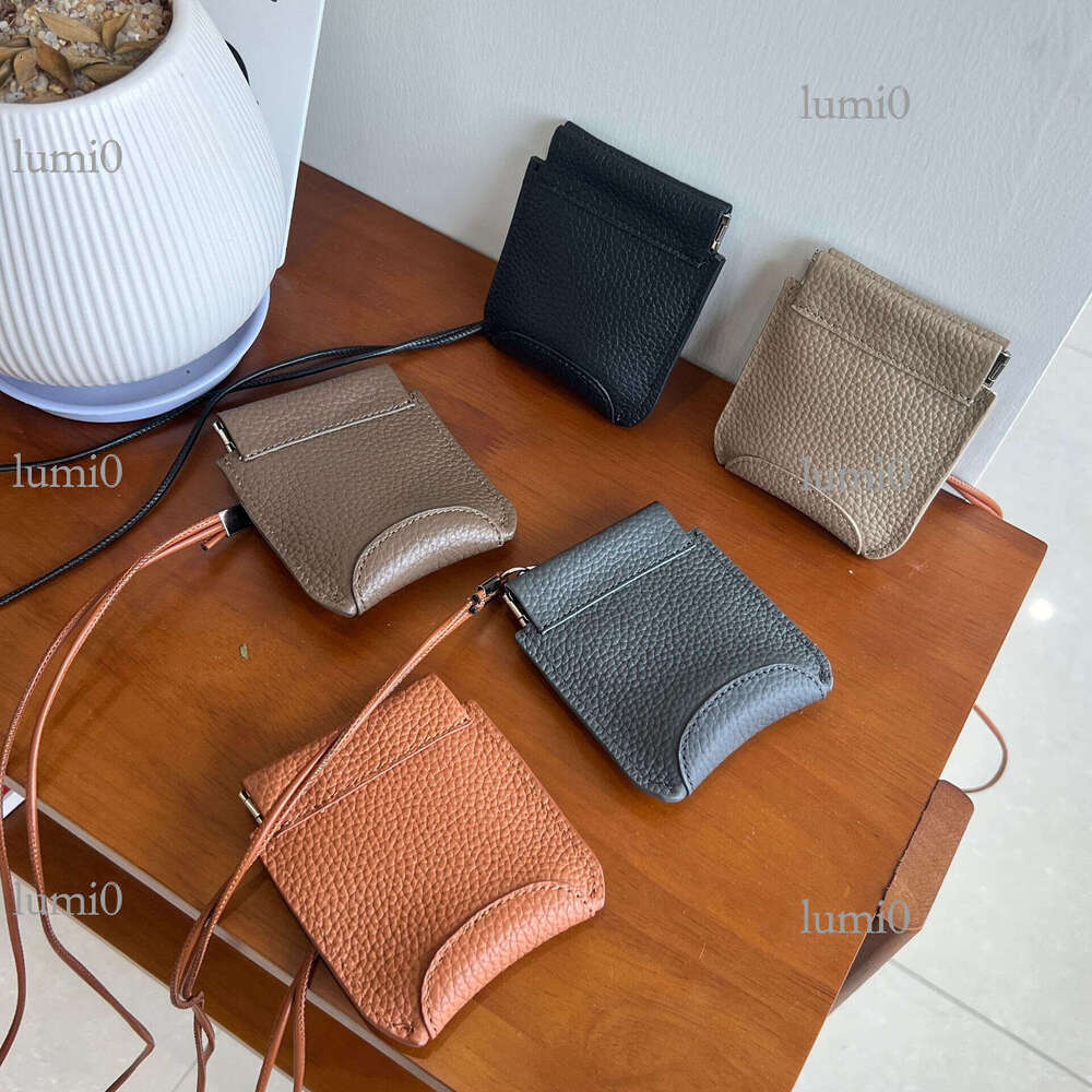 First Layer Cowhide Leather Neck Hanging Lipstick Earphone Bag Versatile Exquisite Clip Storage Coin Pouch Korean Version Mini Card Holder