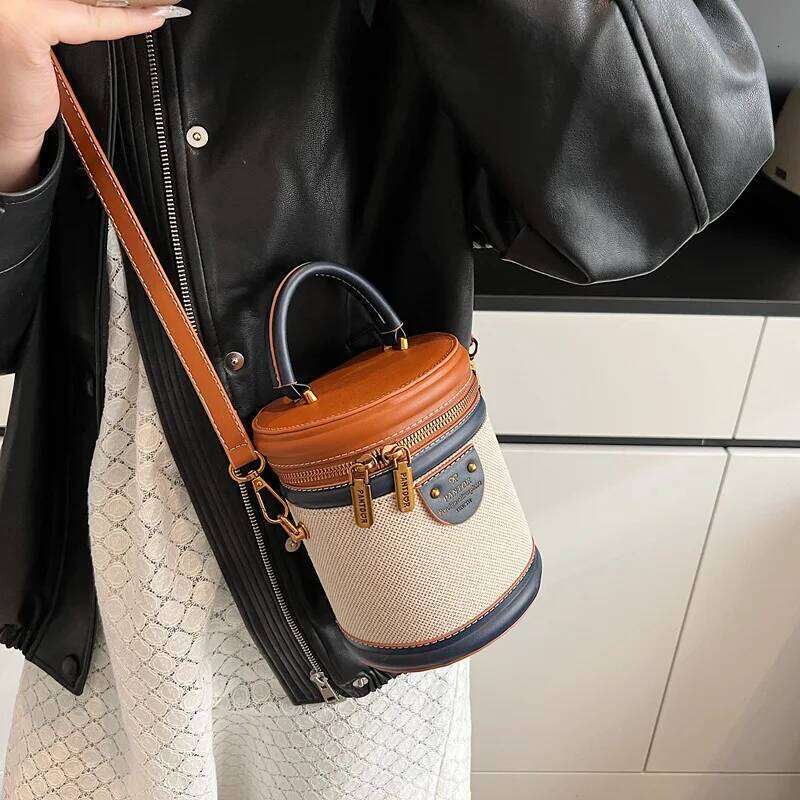 Hot Selling Cross-Border Women's Bag Retro Bucket Handheld Tote Quality Fashionable Cylindrical Shoulder Crossbody Trendy Chain Designer Bags