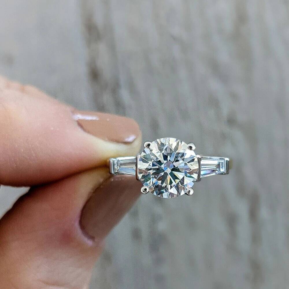5CT Round Brilliant Moissanite Engagement Rings with Tapered Baguettes Diamond Wedding Ring for Women S925 Silver Fine Jewelry
