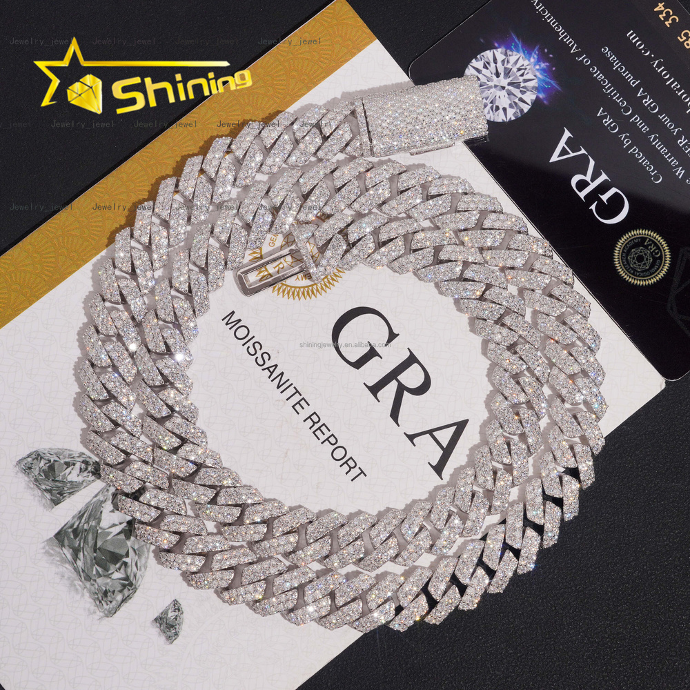 New Design Fashion Jewelry GRA Certificate 12mm Two Row Stone Iced Out Moissanite Diamond S925 Sterling Silver Miami Cuban Link