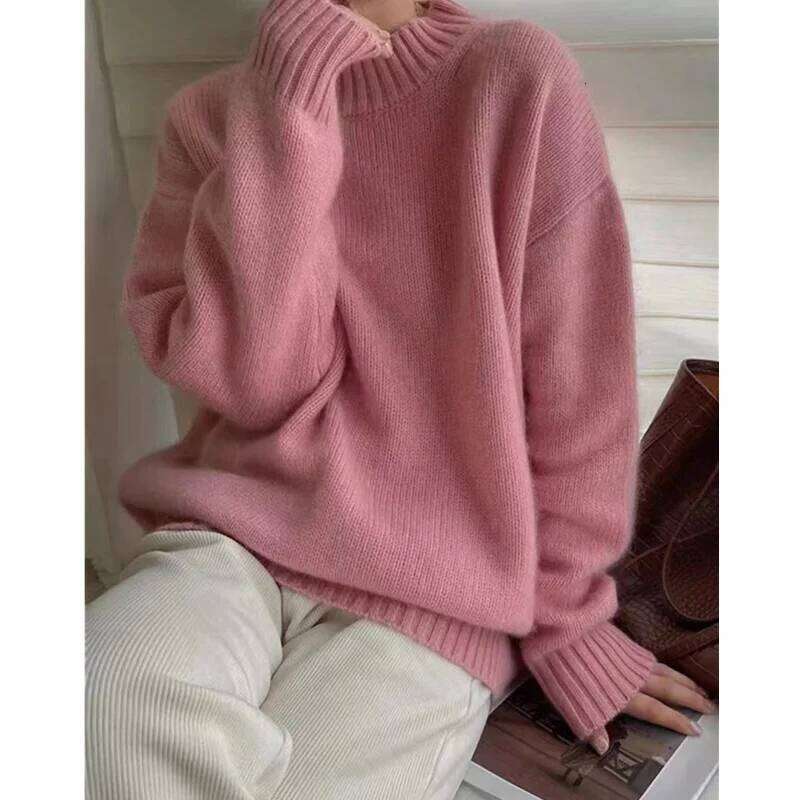 Heavy Half Turtleneck Pure Cashmere Sweater Women's Lazy Loose Thick Autumn/Winter Soft Waxy Wool Base Knit 20250809