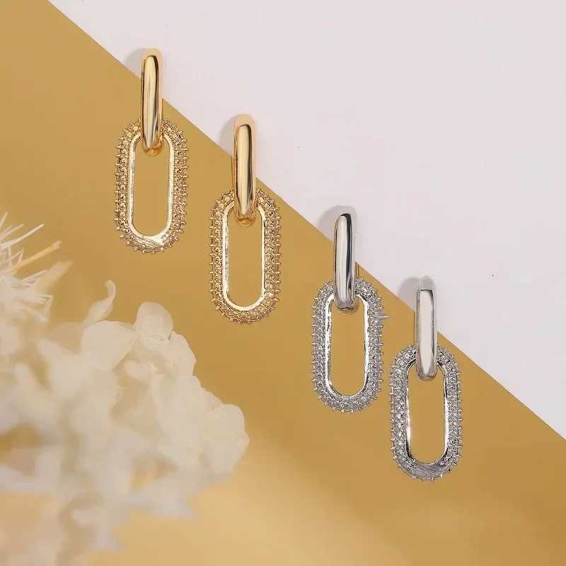 Retro Double Loop Design Drop Earrings Gold Color Geometric Round Hoop Earrings for Women Girls Punk Hip Hop Fashion Jewelry XJ250814