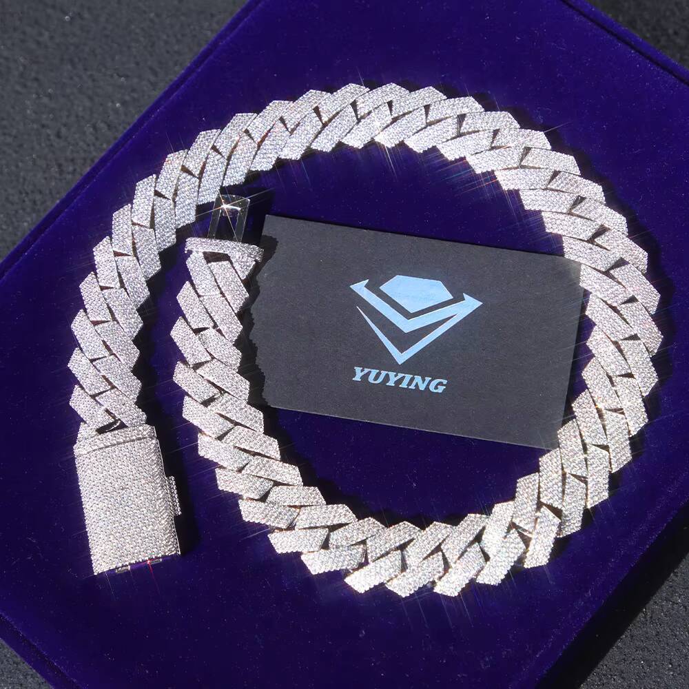 Yu Ying Heavy Sier Necklace 20MM Wide S Gold Plated Iced Out VVS Moissanite Dia Chain Link for Hip Hop Men
