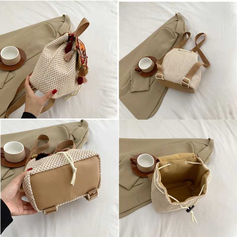 2023 New Fashion Folk Style Portable Small Bag Female Woven Shoulder Bag Niche High Sense Travel Luxury Women Straw Backpack XJ250814