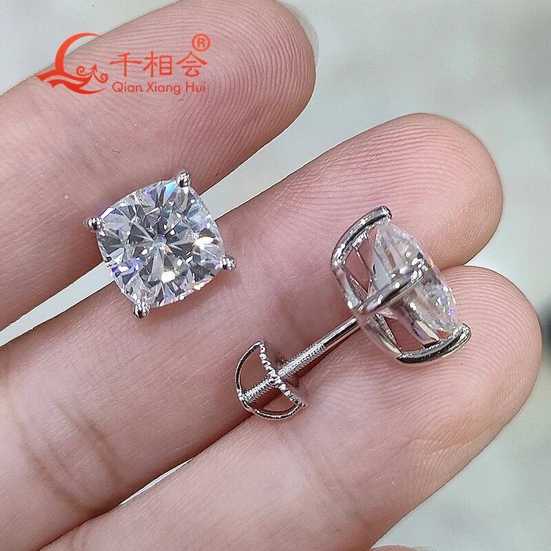 S925 Silver Cushion Shape 3ct Moissanite D VVS Womens Ear Stud Wedding Jewelry Gift Earring for Dating
