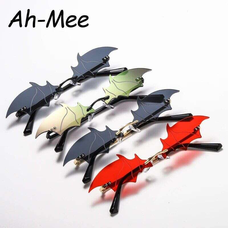 New Arrivals Small Cat Eye Sunglasses Women Brand Halloween Rimless Punk Sun Glasses Bat Shape Unique Eyeglasses Men UV400