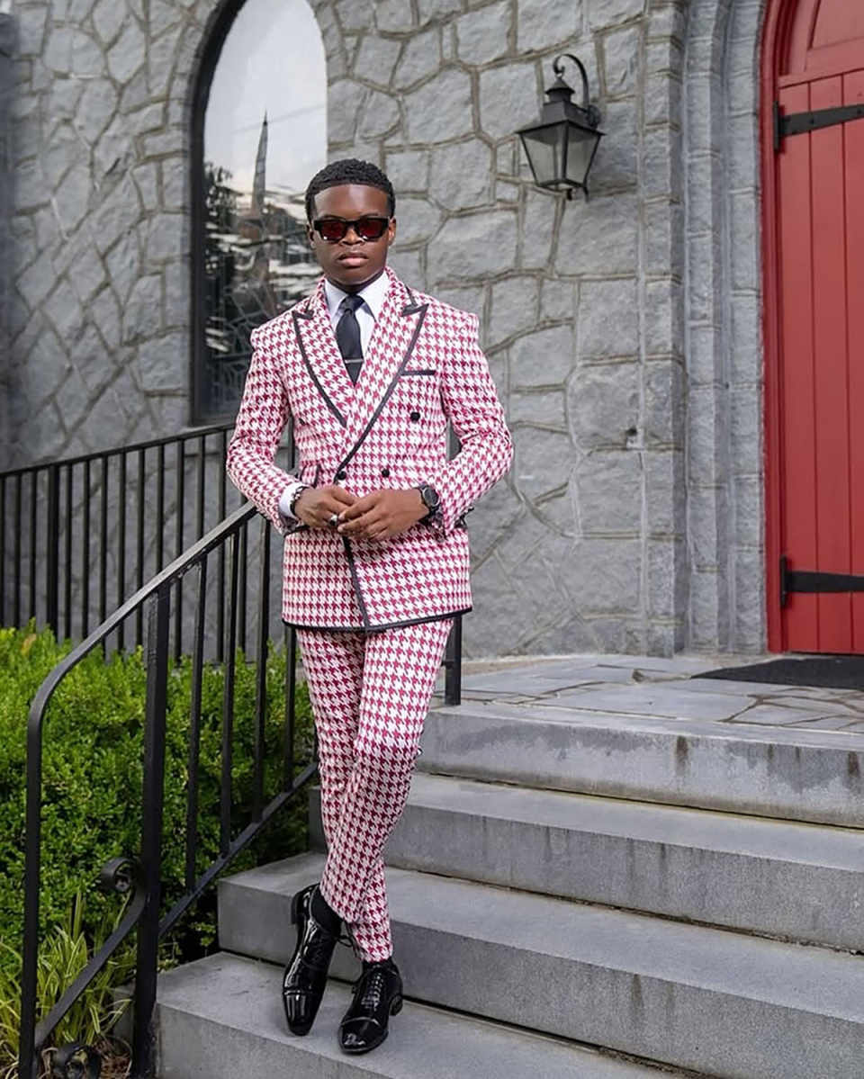 Classic Fit Houndstooth Wedding Tuxedos Peaked Lapel 2 Pcs Jacket Pants Men Suit Double Breasted Evening Party Blazer Customized