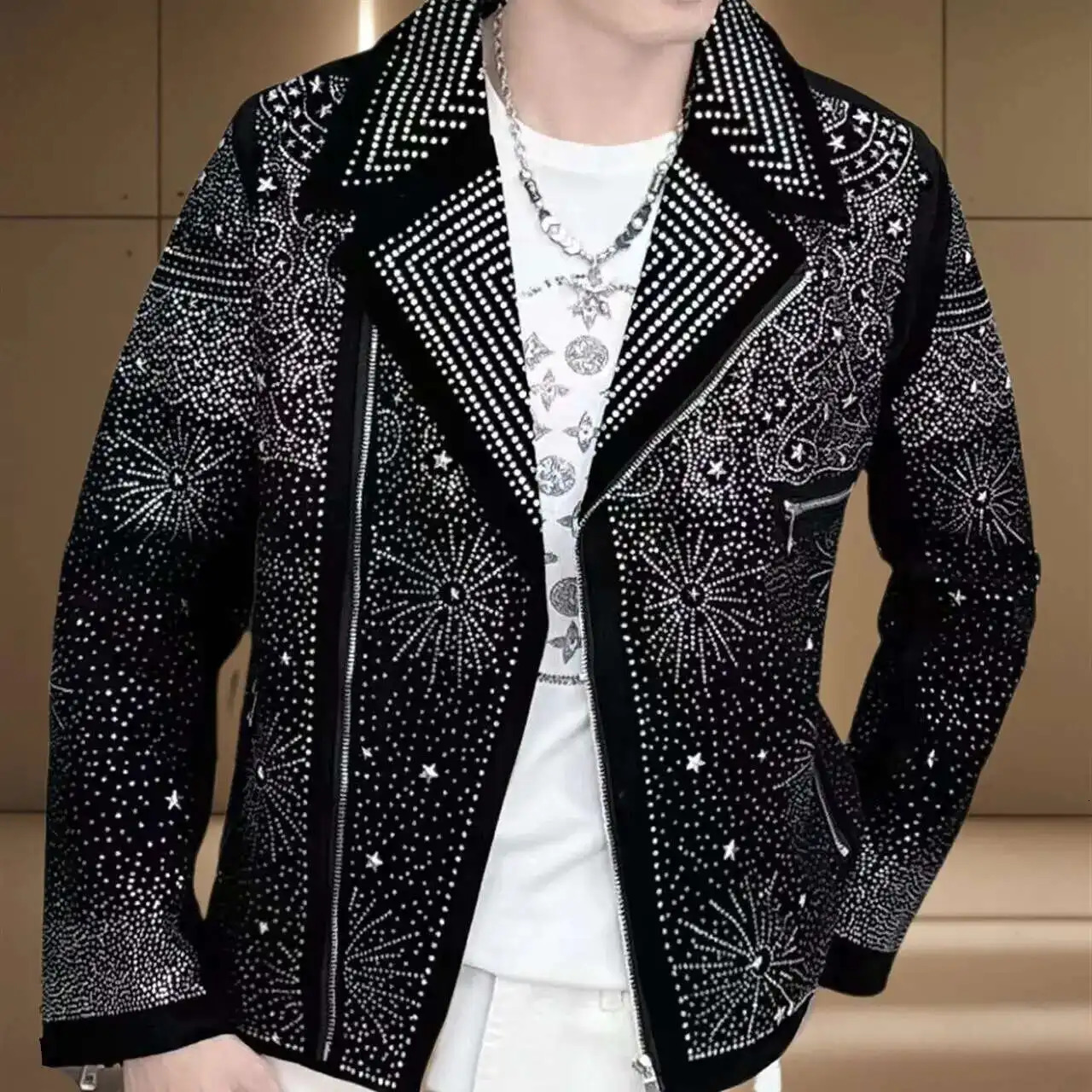 Black Rhinestones Jacket Men Jacket Coat Jaqueta Bomber Diamond Top Quality Drill Punk Club Outfit Jacket 250811