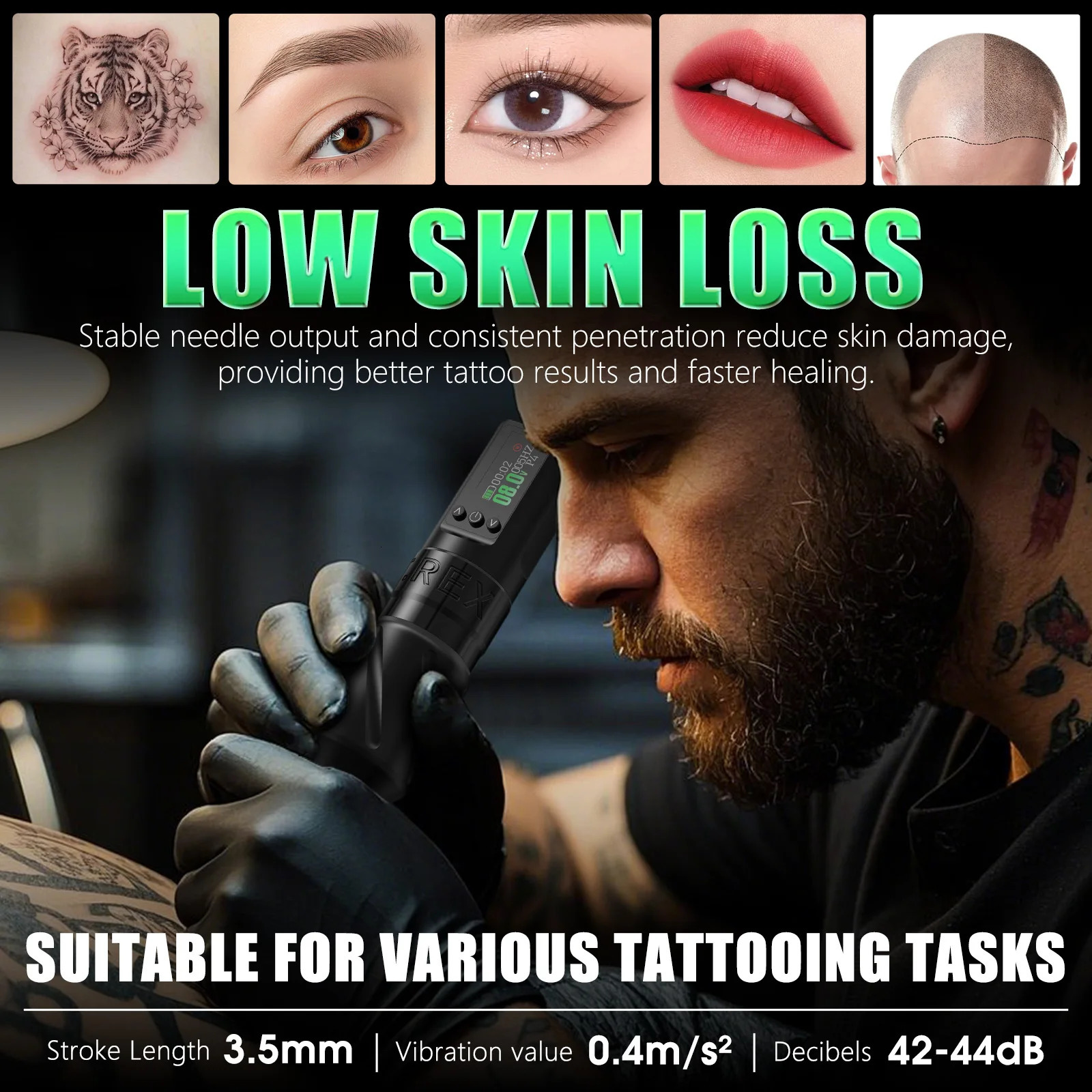 TRex wireless tattoo machine multifunctional pen with 1600mAh battery rotary 35mm stroke length 250809