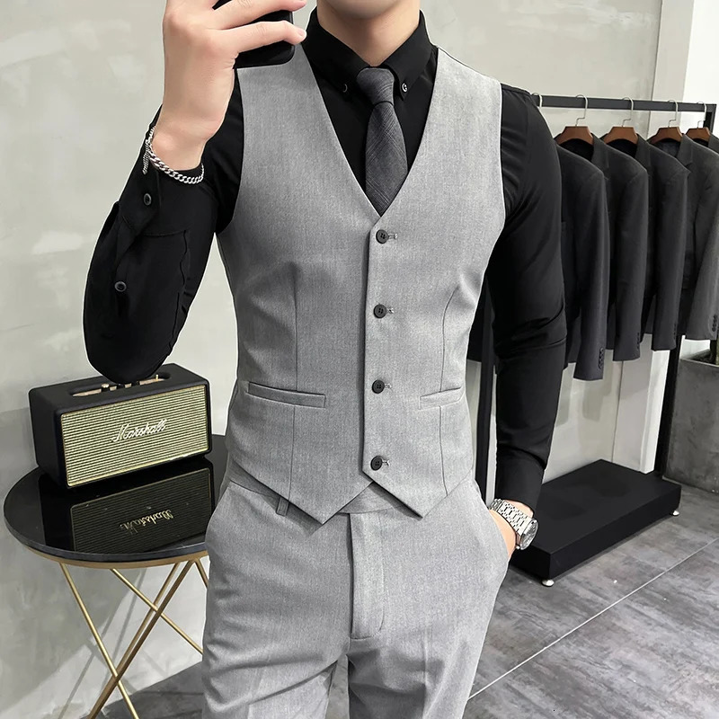 S7XL Highend Solid Color Elastic Mens Casual Business Vest Groom Wedding Suit Party Waist Coat 250805