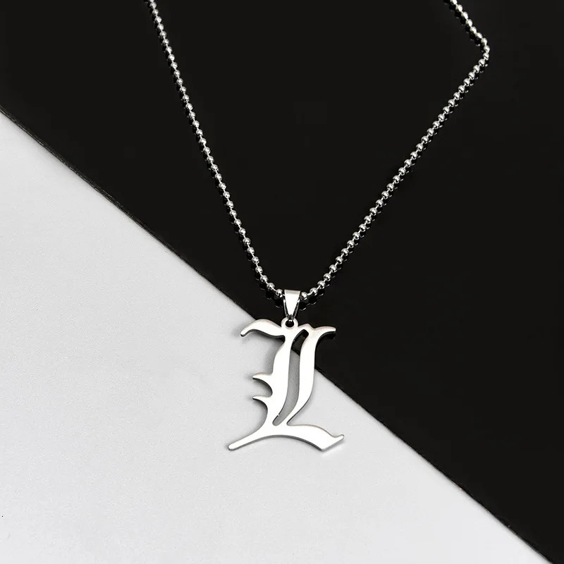 Anime Death Note L Lawliet Necklace Stainless Steel Old English Letter Pendant Beads Chain Necklaces Cosplay Jewelry Gift 250812