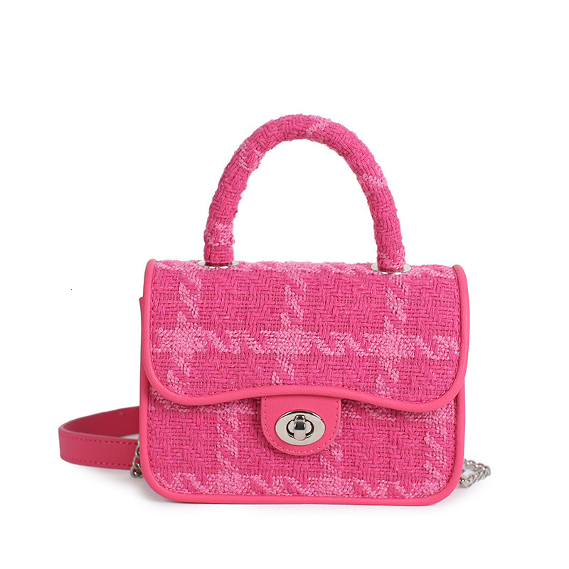 Winter Style Women's Socialite High-End Woven Trendy Small Square Wool Plaid Chain Handbag Crossbody Bag