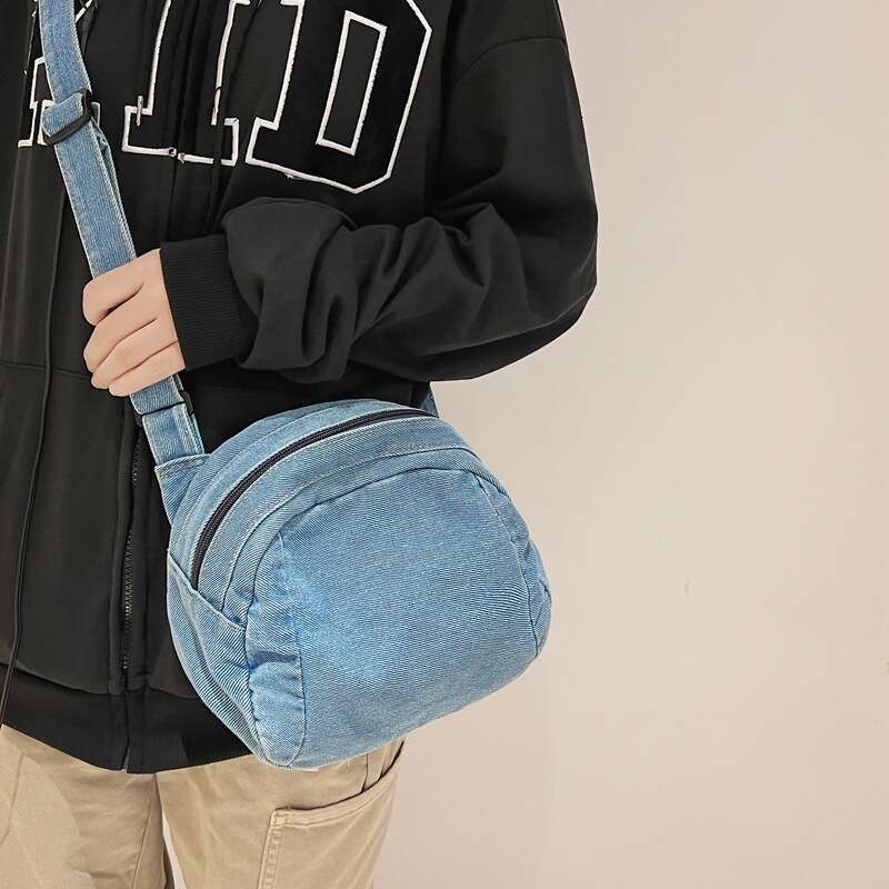 New INS Style Denim for Men and Women, Youth Bags Designer Women Single Shoulder Round Bag, Trendy Street Canvas Small Crossbody Bag