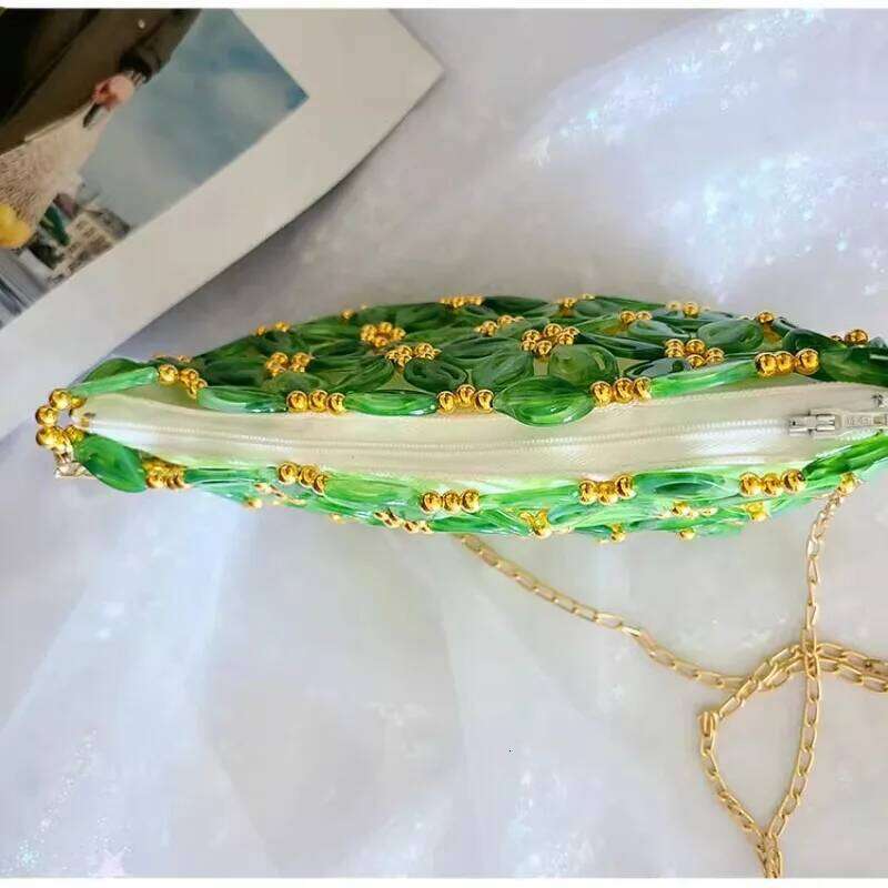 City Bag New Arrivals Handmade Green Beaded Woven Crossbody Women's Evening Bag Party Wedding Female Acrylic Dress Clutches Bolsos