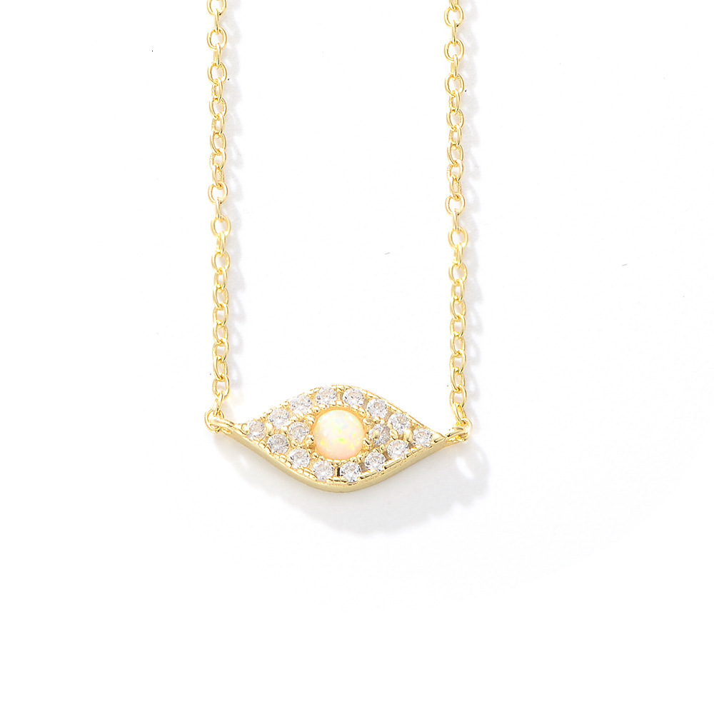 S Sier Demon's Eye Necklace INS Fashion Trend Dia-Studded Versatile Opal Pendant Collarbone Chain Jewelry for Women