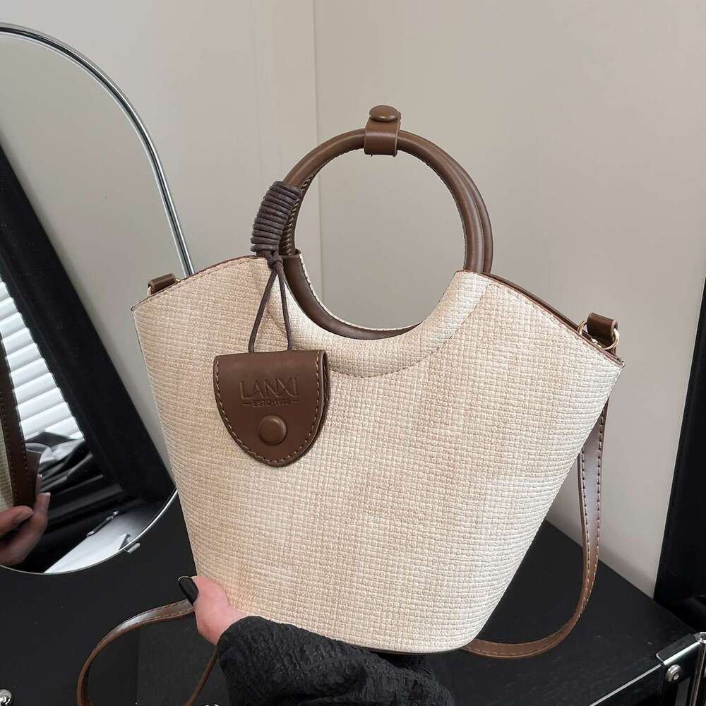 Korean Style Niche Design Fashion Color-Block Handbag Commuter for Women 2025 Summer New Versatile Crossbody Bucket Bag