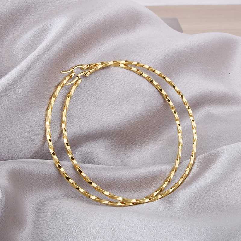 Hgfly Gold Color Stainless Steel Large Hoop Earrings for Women Thread Wholesale Ear Accessories Fashion Jewelry Hot E0153XJ250814