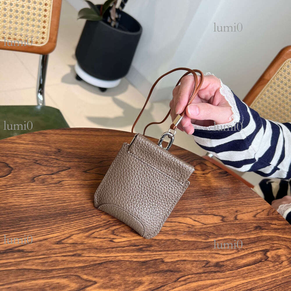 First Layer Cowhide Leather Neck Hanging Lipstick Earphone Bag Versatile Exquisite Clip Storage Coin Pouch Korean Version Mini Card Holder