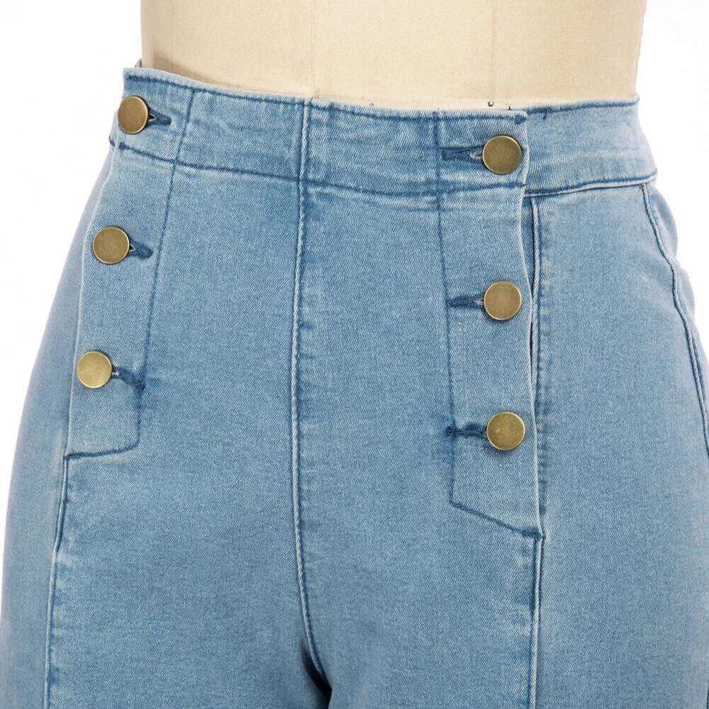 BP Women Ladies Vintage Wide Leg High Waist Button-up Front Jeans Breathable Elastic Back Waistline