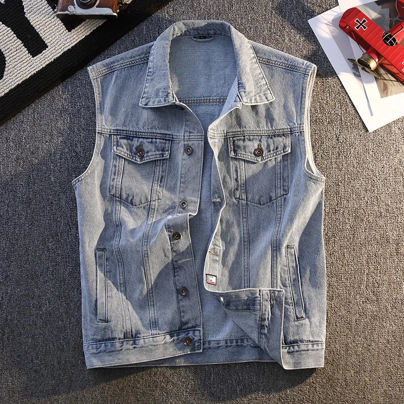 Trendy Mens Denim Vest Slim Fit Solid Color Cotton Breathable Casual Waistcoat Comfortable Sleeveless Shirt 250805