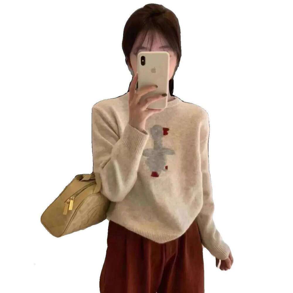 Korean Round Neck Pure Cashmere Female Cartoon Ducklings Jacquard Autumn And Winter New Loose Base Sweater 20250809