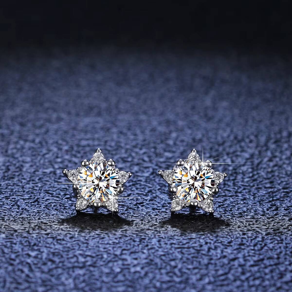 Fashion Sterling Sier Moissanite Claw Setting Five-pointed Star Stud Earrings for Party Girls Fine Jewellery Gift