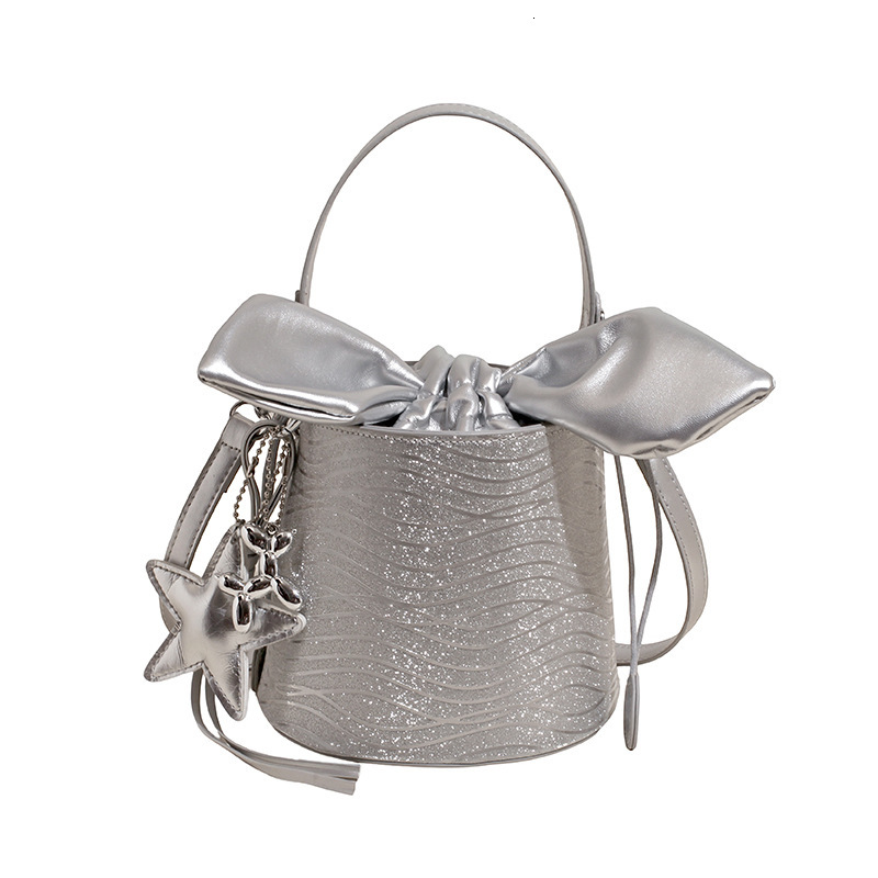 Free Shipping Designer Minimalist Women's Sequined Shoulder Bag Luxurious Hand-held Bucket Bag Fashionable New Bow Crossbody Bag Casual Makeup Mi