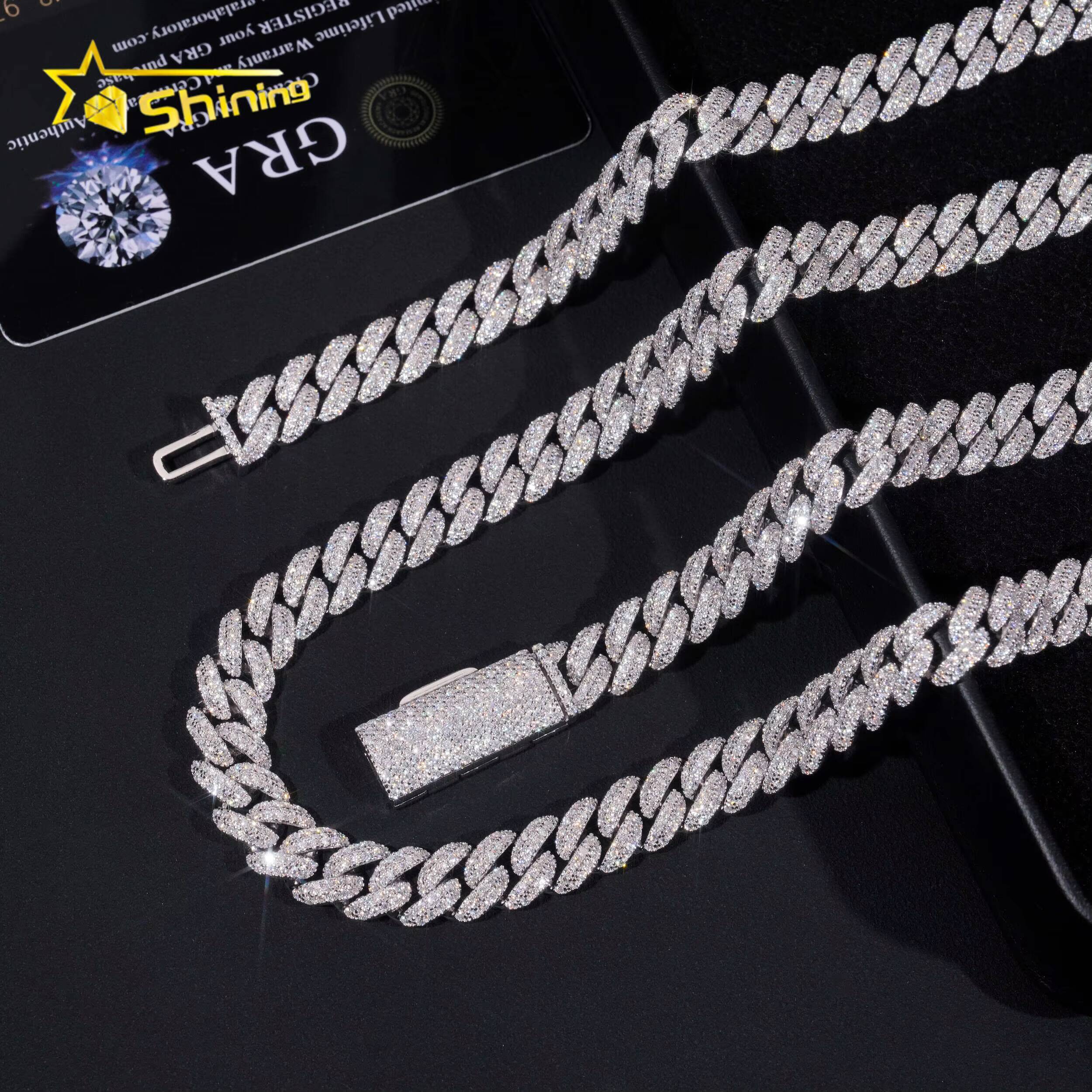 Factory Price Hip Hop Jewelry 10mm Solid 925 Sterling Silver Gold Plated GRA VVS Iced Out Moissanite Miami Cuban Link Chain