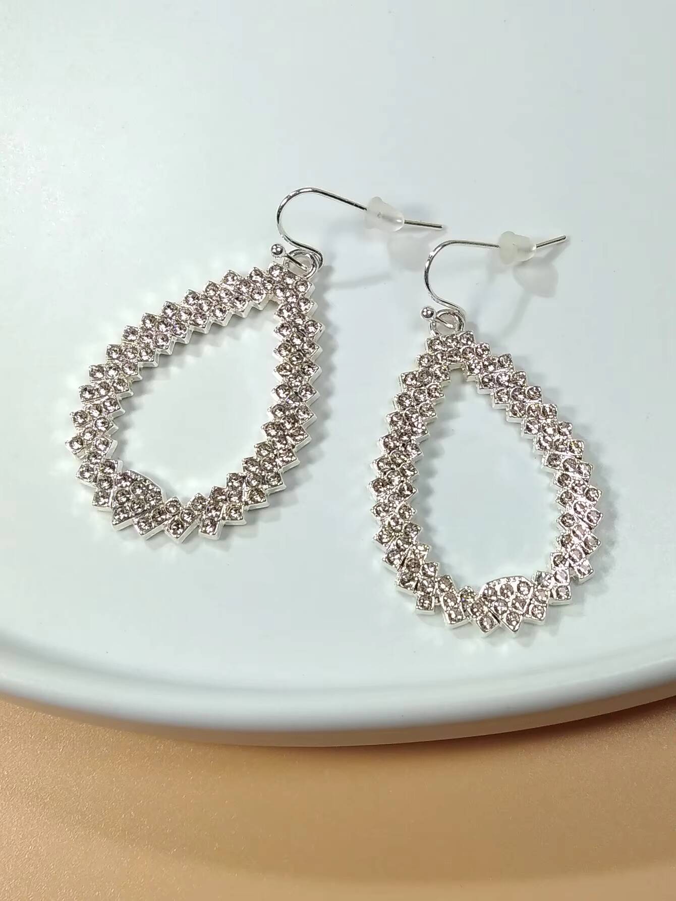 Fashionable Large Earrings, Exaggerated Hollow Women's Brooch-shaped Pendant, Double-layer Rhinestone Earrings