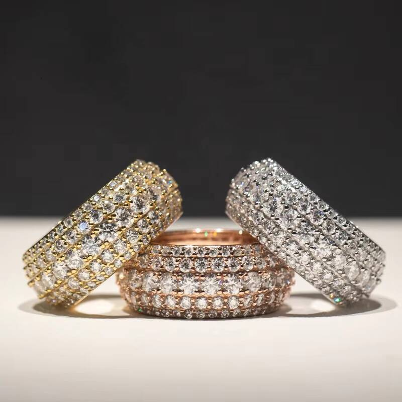 Buss Down Sier 10mm Width Iced Out Eternity Band VVS Moissanite Men Ring Hip Hop