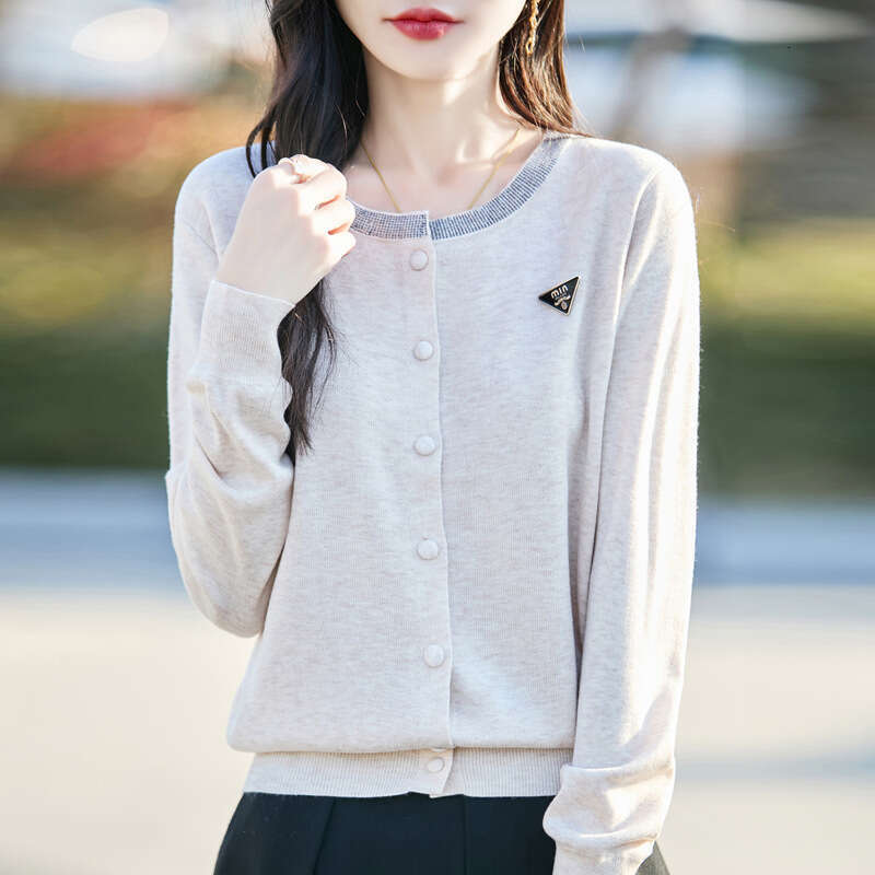 Spring New Round Neck Dia-set Women's Knitted Solid Color Cardigan Jacket Korean Loose Long-sleeved Sweater