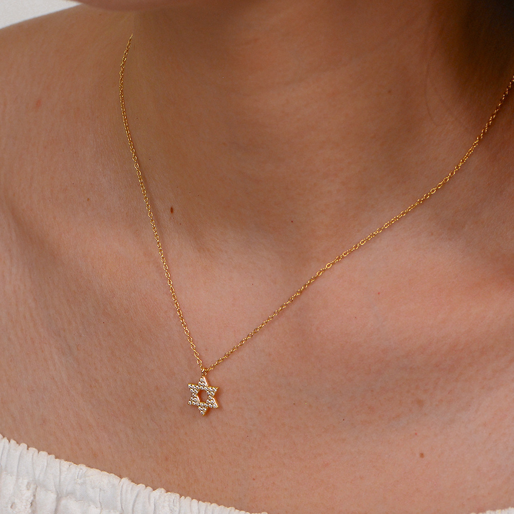 S Pure Inlaid Dia Hexagram Pendant Necklace for Women High-end Ins Micro-inlaid Zirconia Clavicle Chain Sier Jewelry Jewelry for Women