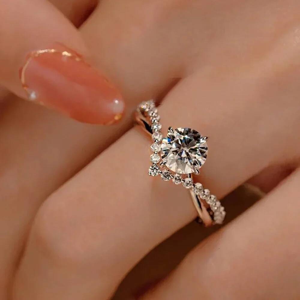 1 Carat 6.5mm Moissanite Diamond Bridal Rings with Gra 925 Sterling Silver Promise Engagement Ring Wedding Band for Women KUTPF