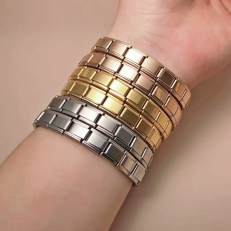 Italian Elastic Charm Bracelet 9mm Width Stainless Steel Bangle Fashion Womens Jewelry DIY Making Wholesale 250812