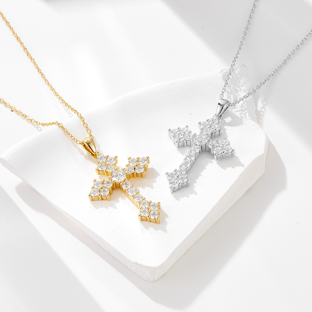 Cross Pendant Pure Sier Necklace for Women, Personalized Hip-Hop Trendy Full Dia Necklace, Clavicle Chain
