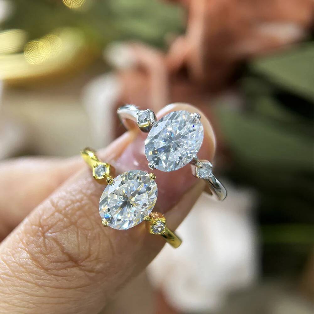 BXINY GRA Certified 2CT Moissanite Ring S925 Silver D Color VVS Oval Cut Lab Diamond For Women Promise Wedding Band Fine Jewelry