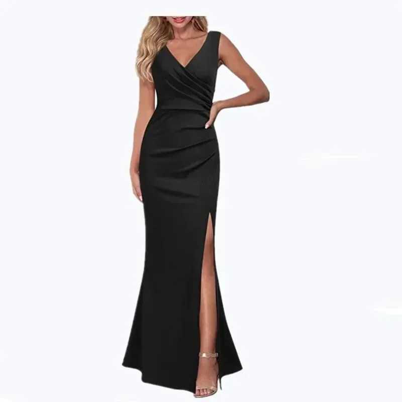 2023 Womens V-neck Sleeveless Maxi Dress Summer Party Dance Slim Side Slit Evening Dress Sexy Backless Ele Long Dress Partywear XJ250814