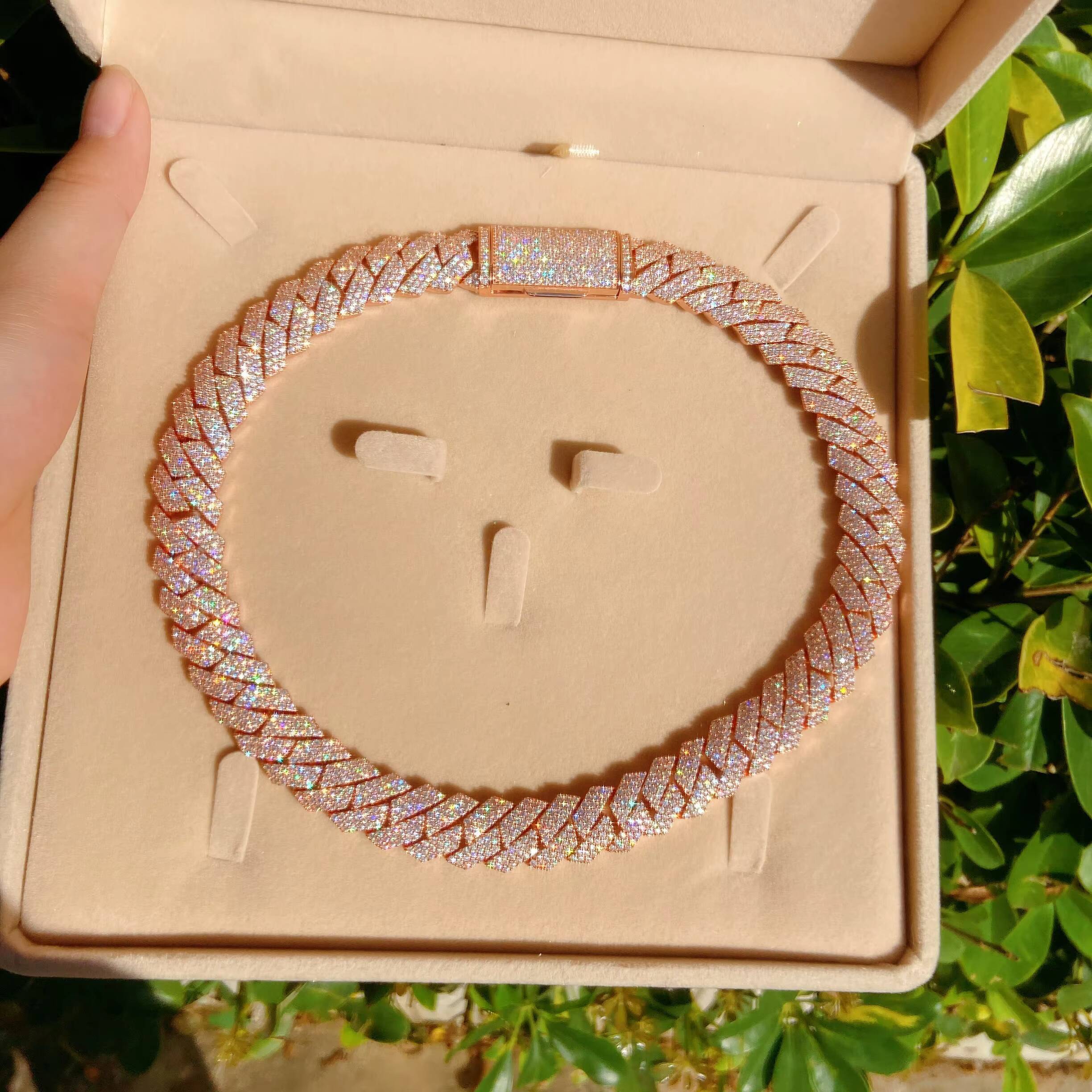 Hot Selling Necklace Sier Iced Out Lab Dia Vvs Moissanite Hip Hop Jewelry Real Gold Plated Cuban Link Chain