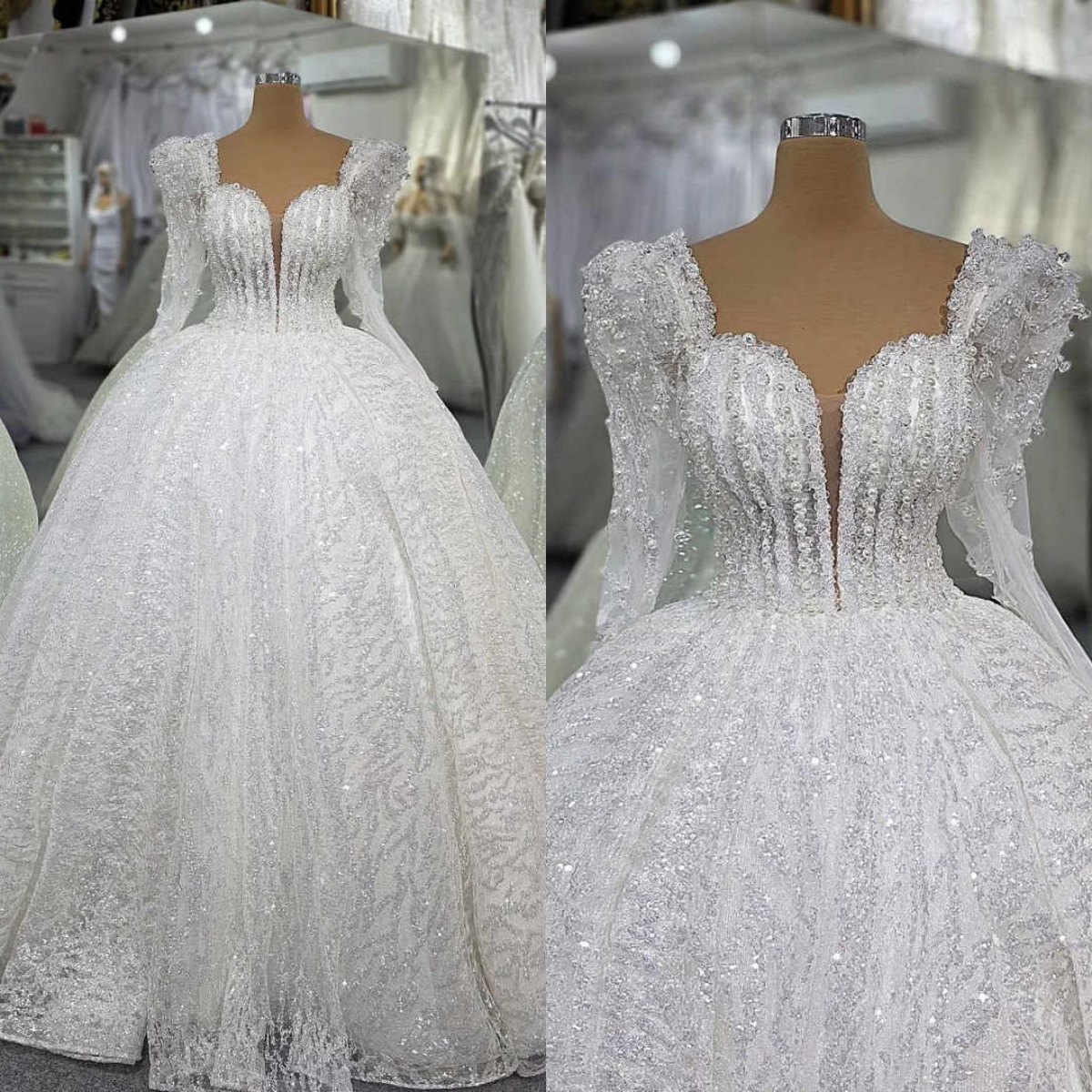 Gorgeous A Line Women Wedding Dress Sweetheart Neck Sleeveless Bridal Gowns Sequins Pearls Detachable Train Dress Customized vestidos de novia