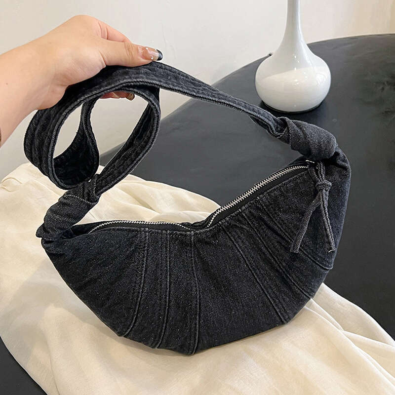 New Fashion Niche Denim Baguette Casual Wide Strap Single Shoulder Trendy Bags Designer Women Versatile Crossbody Dumpling Bag