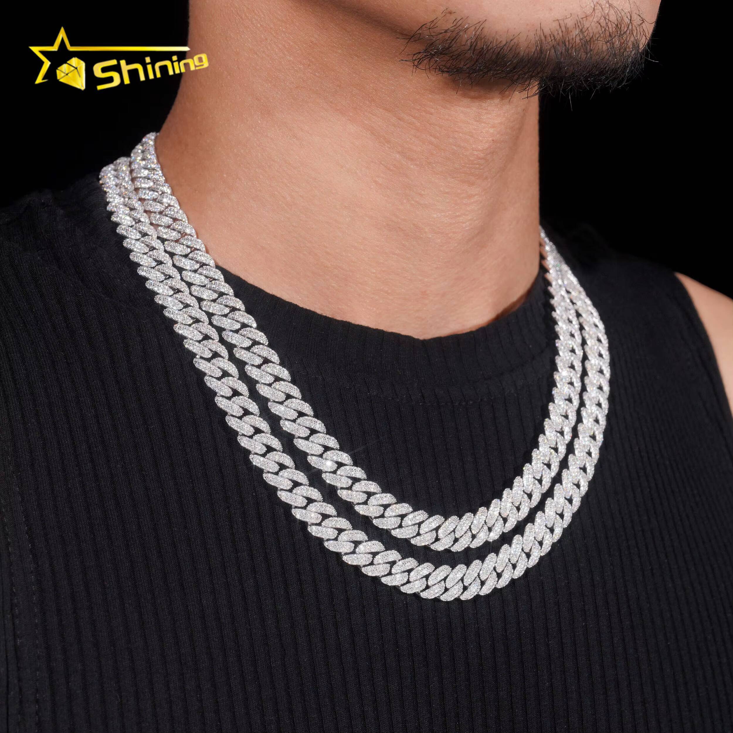 Factory Price Hip Hop Jewelry 10mm Solid 925 Sterling Silver Gold Plated GRA VVS Iced Out Moissanite Miami Cuban Link Chain