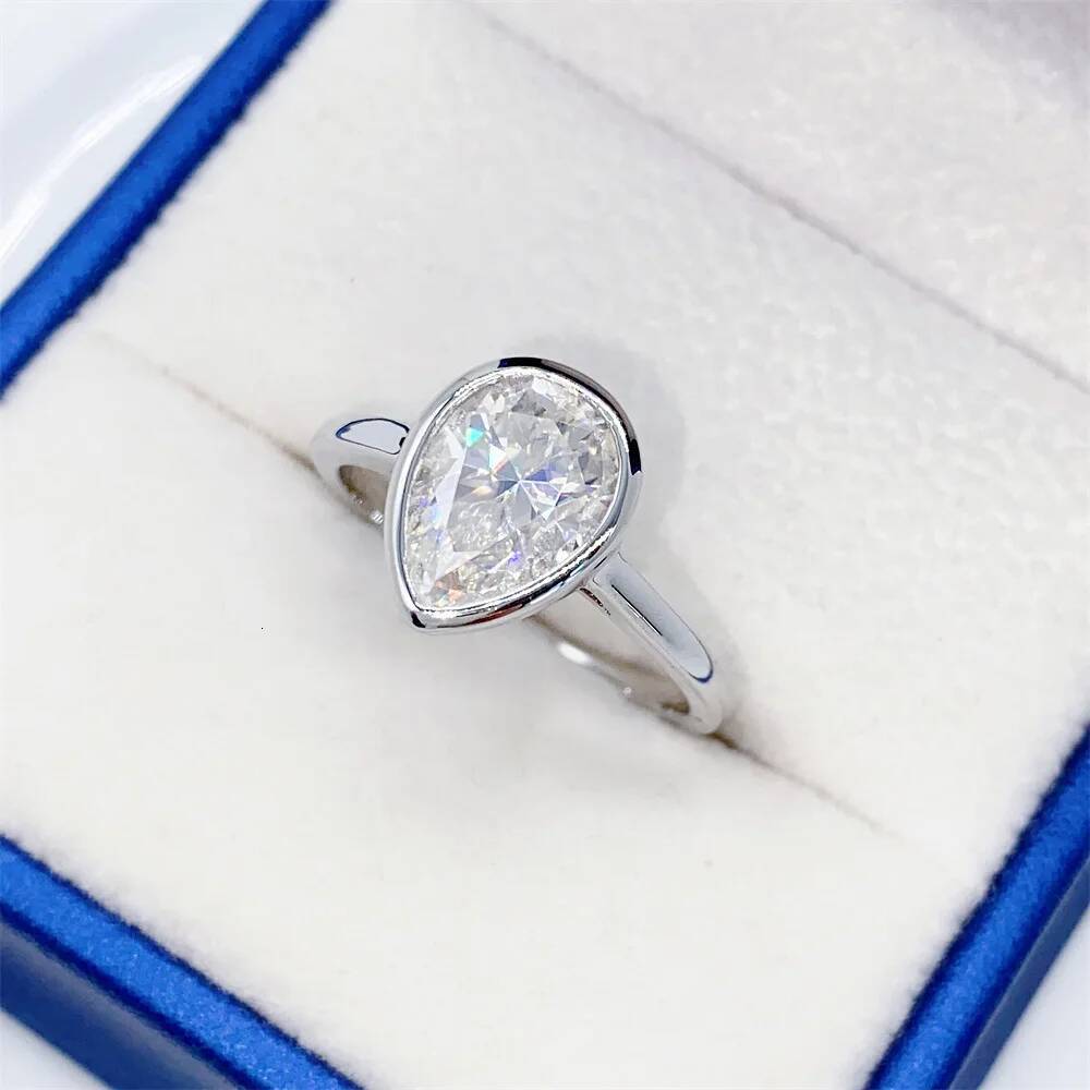 BXINY 2CT Pear Cut Moissanite RingS 925 Sterling Silver Bezel Set Lab Diamond Solitaire Wedding BandS Fine Jewelry GRA Certified
