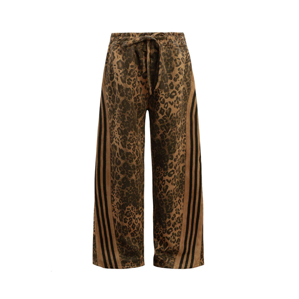 American Style Leopard Print Three Stripes Cargo Unisex Trendy Brand Casual Loose Straight Street Dance Joggers Floor-Length Pants B5