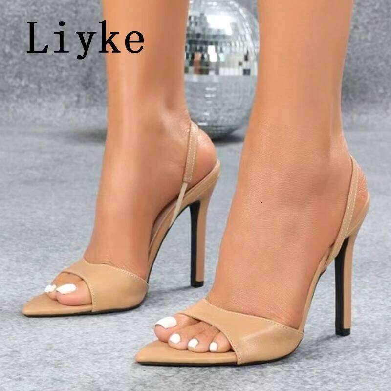 Liyke Sexy Slingback Sandals Women 2025 Summer Fashion Open Toe Slip On Back Strap Designer High Heels Party Dress Shoes Size 43