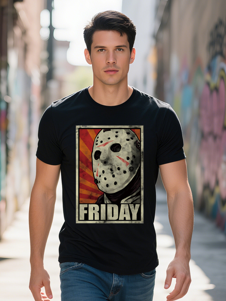 Men s Friday the th Movie T Black Hockey Mask Graphic Tee Vintage Horror Film Costume Party Shirt for