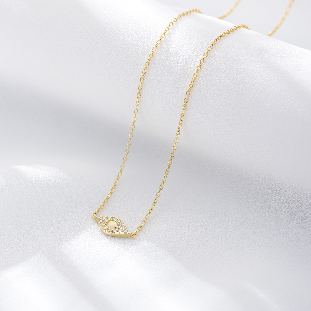 S Sier Demon's Eye Necklace INS Fashion Trend Dia-Studded Versatile Opal Pendant Collarbone Chain Jewelry for Women