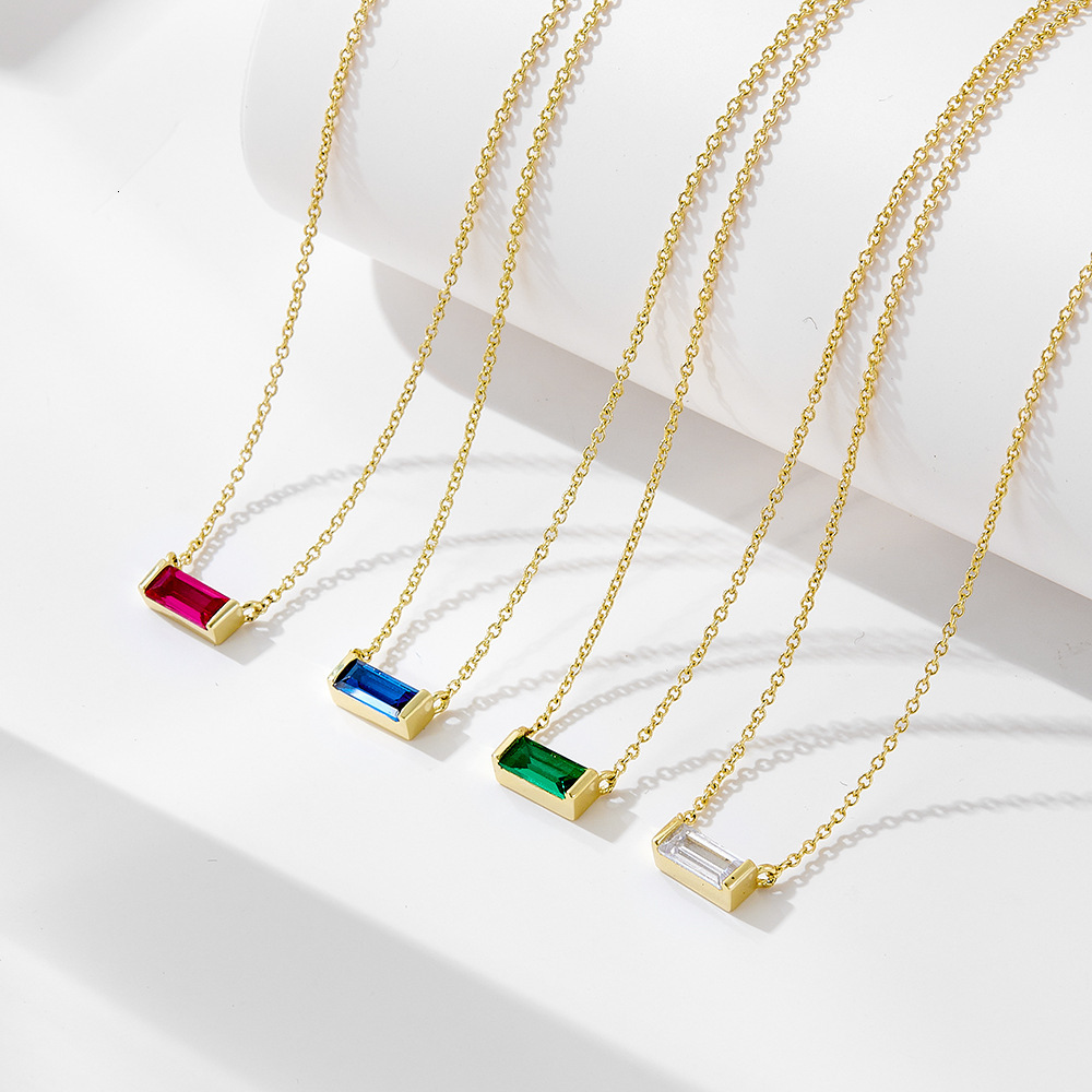 Hot Selling Twee Birthstone Pendant Clavicle Chain for Women Sterling Sier Simple Fashion Lucky Stone Necklace Jewelry for Women