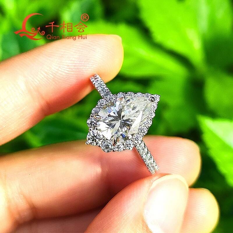 7*10mm 2ct pear halo ring round half Eternity Band D white vvs moissanite 925 Sterling Silver Ring Jewelry Engagement Ladies men